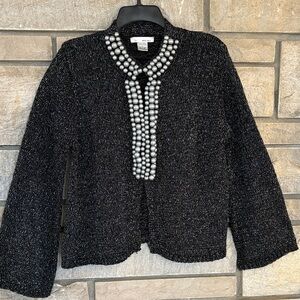Black and Silver Cardigan with Gray Pearl Accents